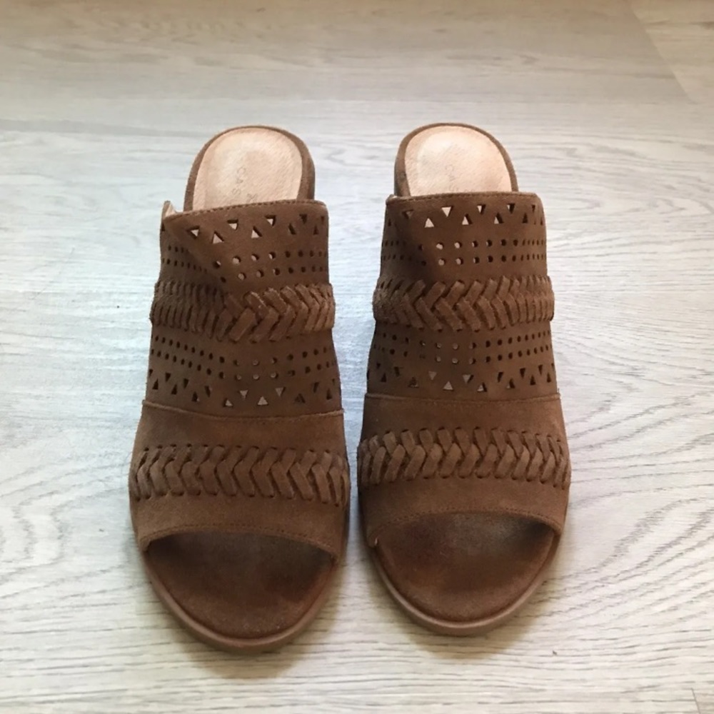NEW Caslon Cognac Suede Maggie Slide Sandal Block Wood Heel Size 8.5, Brown